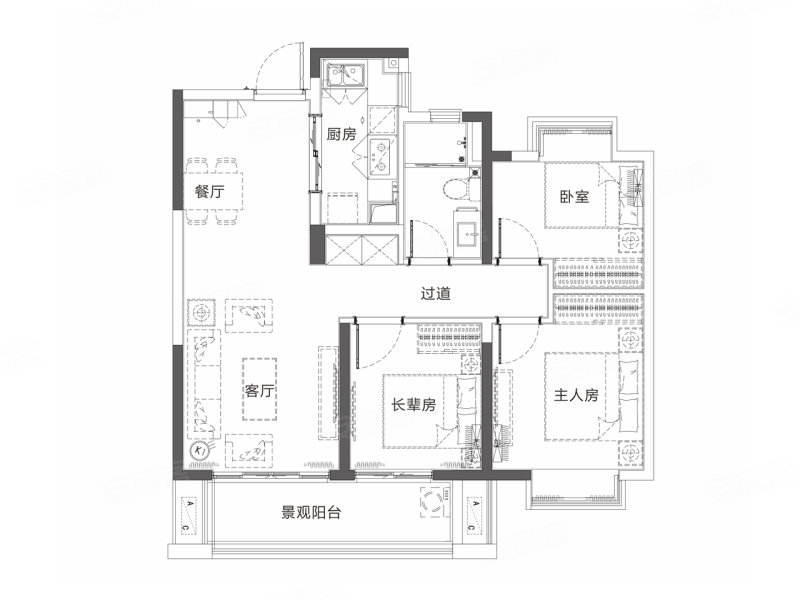 保利和光(新房)3室2厅1卫96㎡南125万