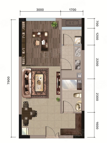 洲际健康城(新房)1室2厅1卫47㎡东南34万