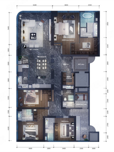 万科锦绣滨江(新房)5室2厅5卫326㎡南900万