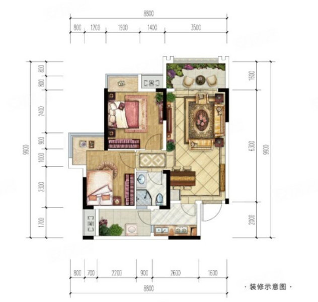 华南城巴南华府2室2厅1卫71㎡南北60万