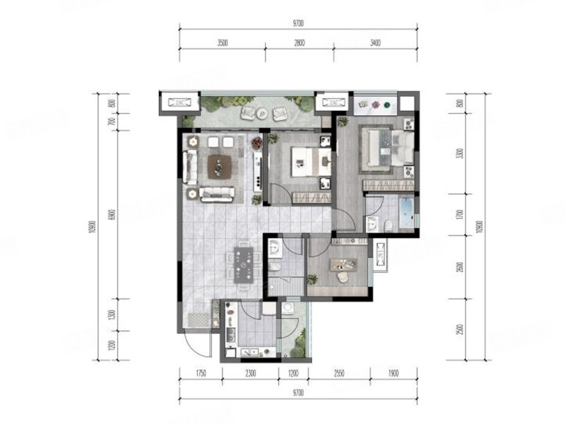 中建南宸玖樾3室2厅2卫95㎡南105万