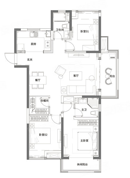 户型三室两卫 价值洼地 现房交付,禹洲朗廷元著(新房)二手房,219万,3