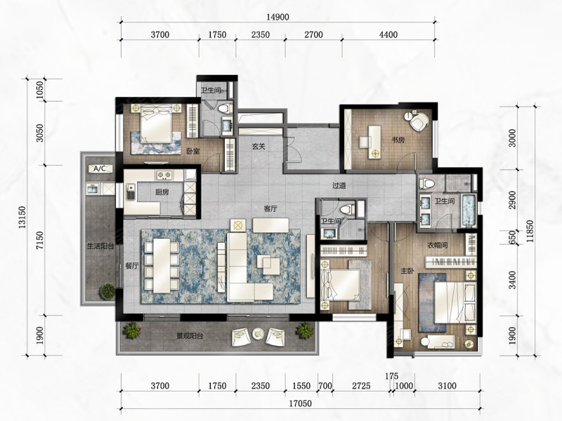 精装修,滨湖路,万科城云望二手房,338万,4室2厅,3卫,205平米-南宁