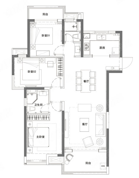 禹洲朗廷元著(新房)3室2厅2卫123㎡南北185万