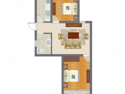 2室1厅 52.67平米户型图
