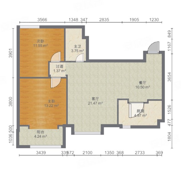 泰华紫落澜庭2室2厅1卫98.34㎡南北132万