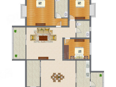 3室2厅 212.00平米户型图