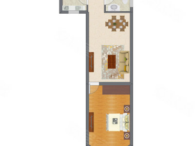 1室2厅 54.29平米户型图
