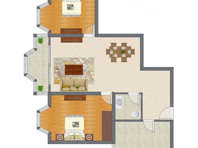 2室2厅 121.74平米户型图