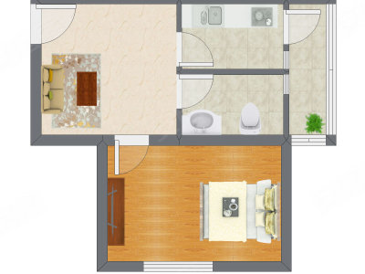 1室1厅 50.38平米户型图