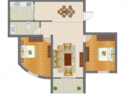 2室2厅 89.17平米户型图