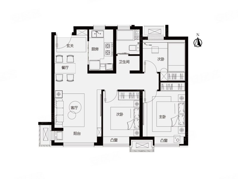 中海·左岸源境3室2厅1卫89㎡南365万