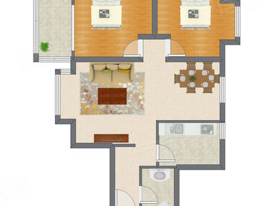 2室2厅 90.65平米户型图