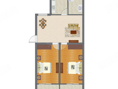 2室1厅 65.73平米户型图