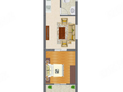 1室1厅 34.27平米户型图