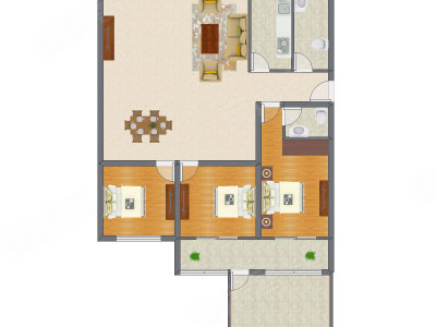 3室2厅 128.51平米户型图