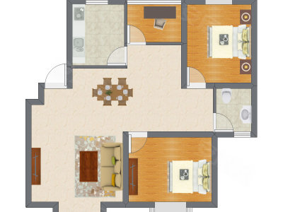 2室2厅 88.43平米户型图