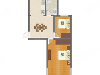 2室1厅 47.76平米