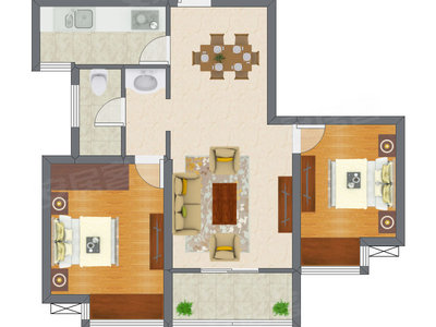 2室2厅 92.59平米户型图