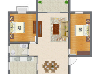 2室2厅 74.00平米