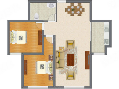 2室2厅 96.69平米户型图