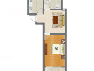 1室1厅 53.31平米户型图