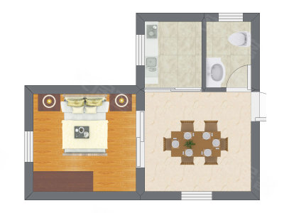 1室1厅 21.92平米户型图