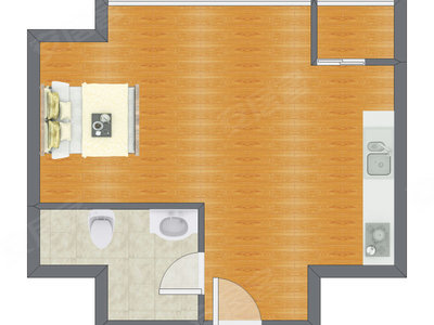 1室0厅 35.68平米户型图