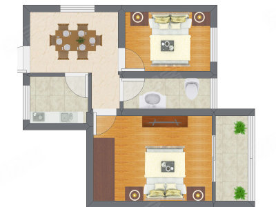 2室1厅 54.30平米户型图