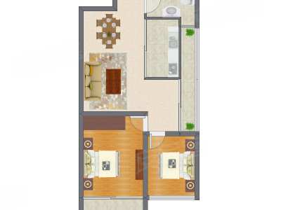 2室2厅 88.17平米户型图