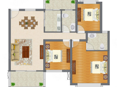 3室2厅 98.49平米户型图