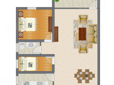 2室2厅 74.22平米户型图
