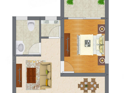 1室1厅 31.70平米户型图