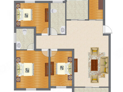 3室1厅 134.00平米户型图