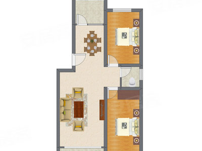 2室2厅 91.92平米户型图