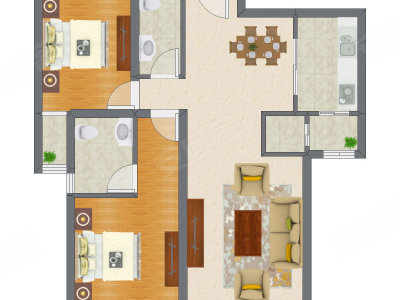 2室1厅 63.78平米户型图