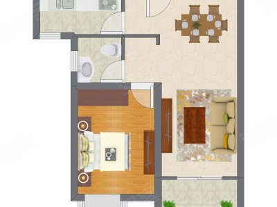 1室2厅 42.11平米户型图