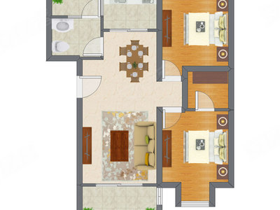 2室2厅 90.54平米户型图