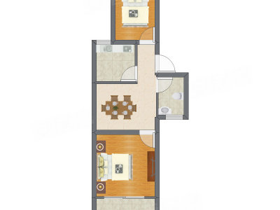 2室1厅 34.43平米户型图