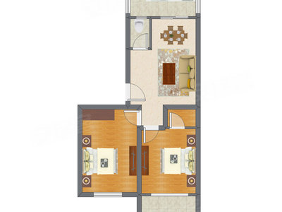 2室2厅 65.57平米户型图