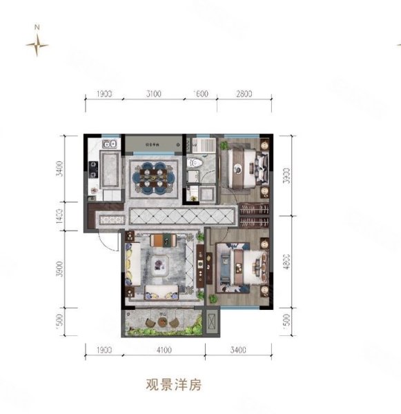 金达·珑兴原著2室2厅1卫98㎡南北52万