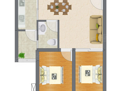 2室2厅 43.27平米户型图