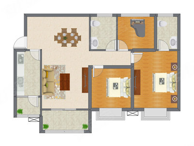 2室2厅 88.09平米户型图