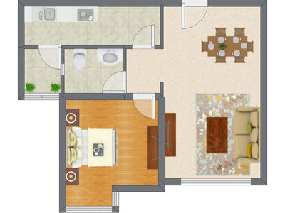 1室2厅 74.71平米户型图