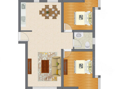 2室2厅 92.54平米户型图