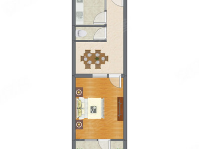 1室1厅 44.31平米户型图