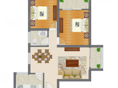 2室2厅 76.42平米户型图