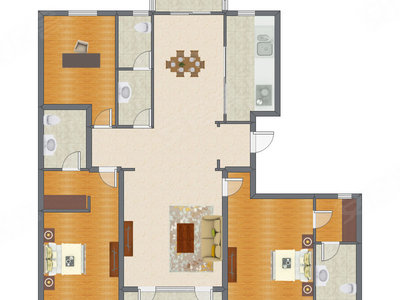 3室2厅 214.00平米户型图