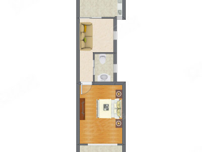 1室1厅 46.46平米户型图