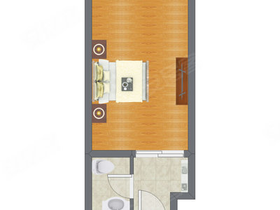 1室0厅 36.80平米户型图